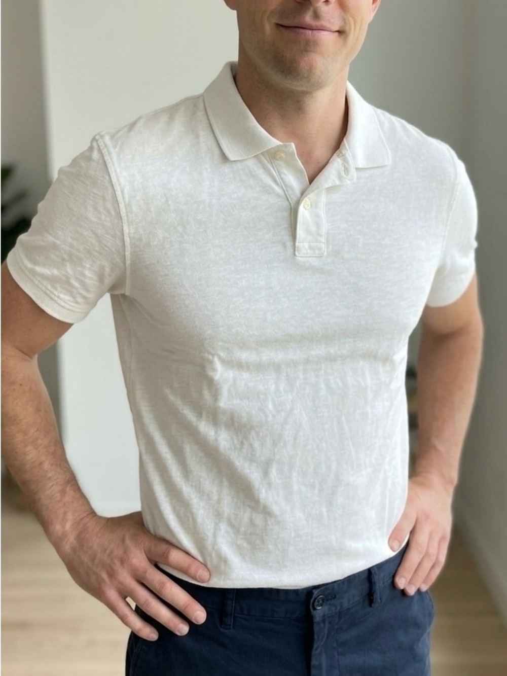 J. Crew Men’s Short-Sleeve Polo in White — Medium